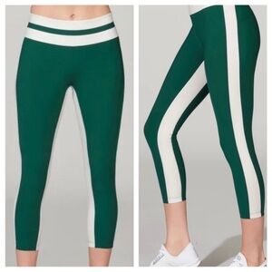 Vaara × Barry's Rain Forest Green White Flo‎ Tuxedo Legging 7/8 Women Size Small